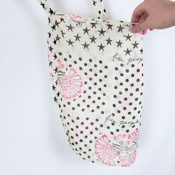 Free People Shopping Tote Bag Floral Polka Dot Stars Gauzy Lightweight Bohemian - Picture 3 of 3